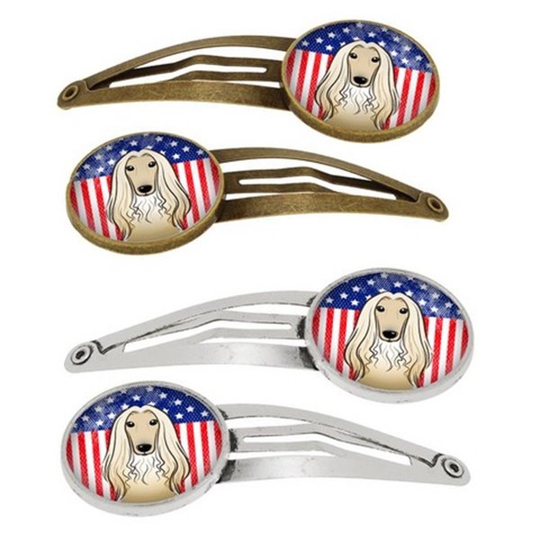 Carolines Treasures American Flag and Afghan Hound Barrettes Hair Clips, Set of 4, 4PK BB2174HCS4